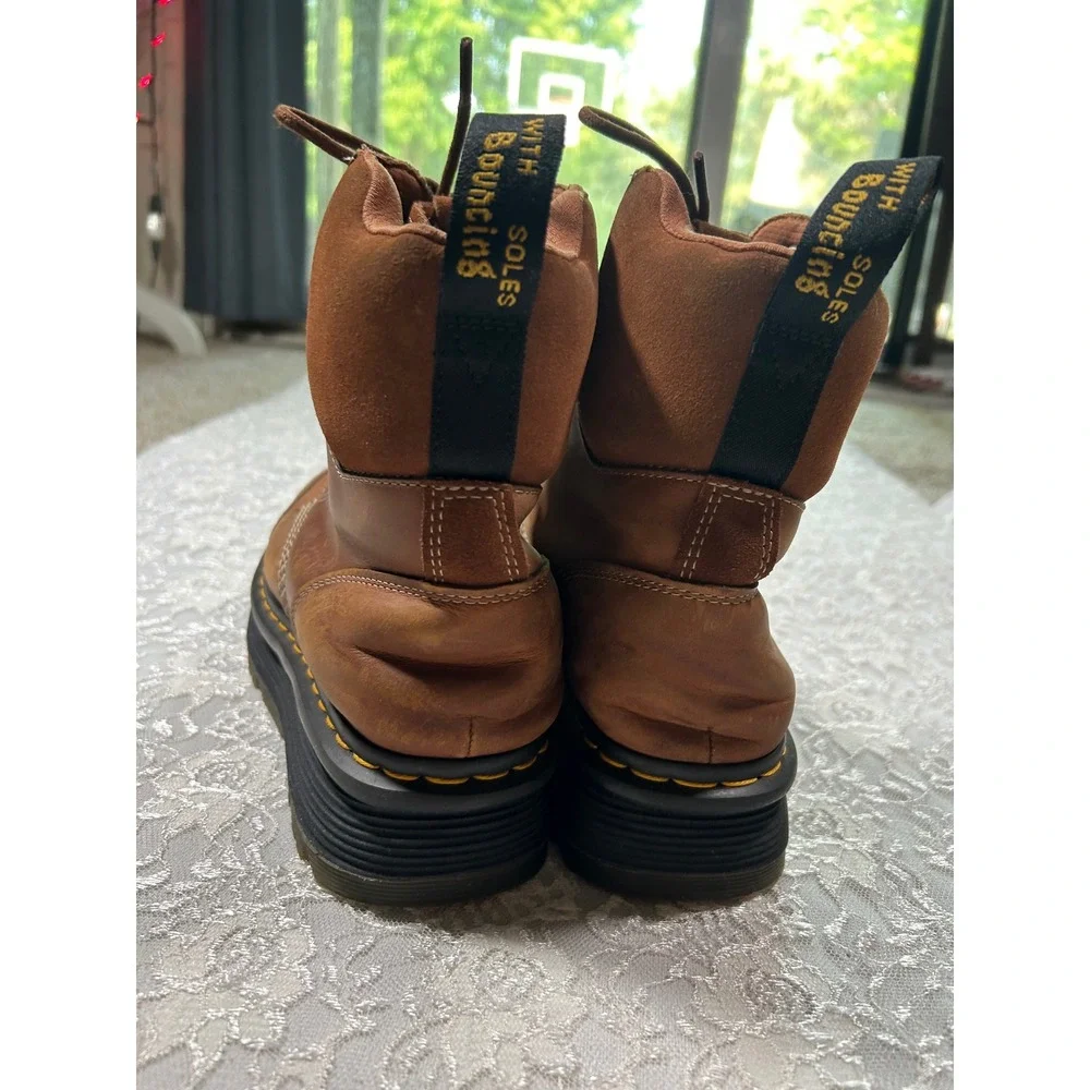 Dr. Martens Zebzag 8 Tie Brown Platform Waxy Leather Suede Boots Mens 8 Workwear